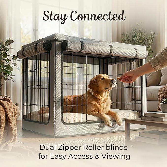Dog Crate Cover, Heavy Duty 1680D Waterproof Oxford Cloth with Breathable Mesh & Detachable Sunshade, Universal Fit for Wire Crates, All-Weather Indoor Outdoor Use (48-Inch)