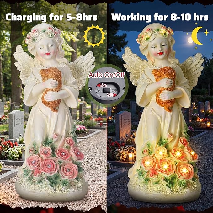 Chunful Dog Memorial Gifts Outdoor Resin Angel Puppy with Solar Light 10" Resin Pet Memorial Gift for Loss of Dogs Angel Dog Sympathy Gift for Garden, Patio, Lawn, Yard, Christmas Decor