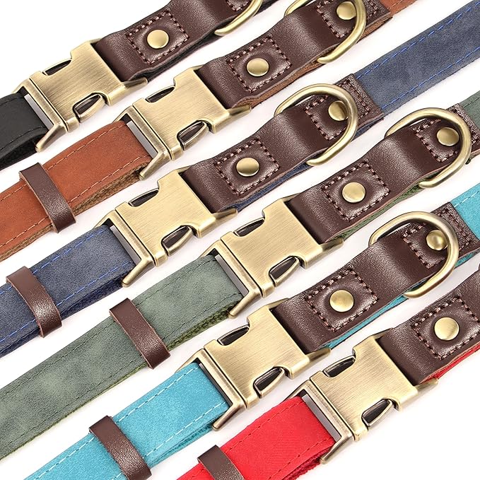 Didog Soft PU Leather Dog Collar for Large Dogs,Classic Adjustable Wide Dog Collars with Quick Release Metal Buckle,Easy Clean and Comfortable,Reddish Brown,XL Neck 20-27", Width 1.2"