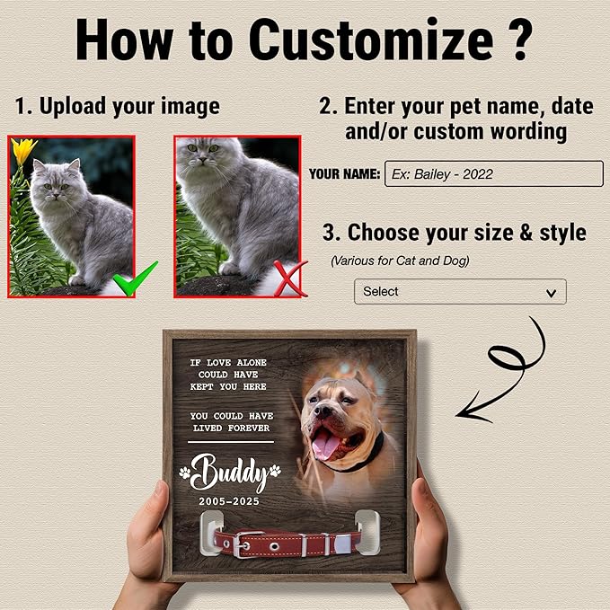Dog Memorial Frame with Collar Holder – If Love Alone Could Have Kept You Here Quote – Personalized Dog Loss Picture Frame with Name – Dark Wood Pet Memorial Gift with Collar Holder