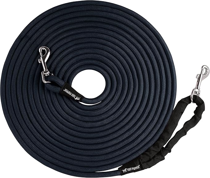 Tuff Pupper Heavy Duty 30 Foot Long Rope Leash for Dogs | Dog Recall Training Leash | High Visibility Strong Climbing Rope Leashes | Hand or Waist Worn | Stainless Steel 360° Clips for Tangle Free Use