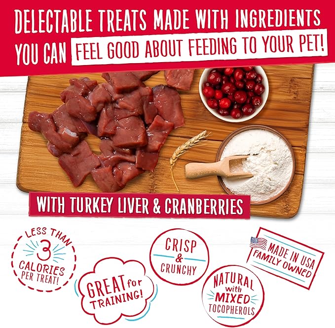 Charlee Bear Original Crunch Dog Training Treats, Turkey Liver & Cranberries, 3 Calories Each, Low Calorie Natural Rewards for Puppies to Adult Dogs, Made in USA, 16 oz (3-Pack)