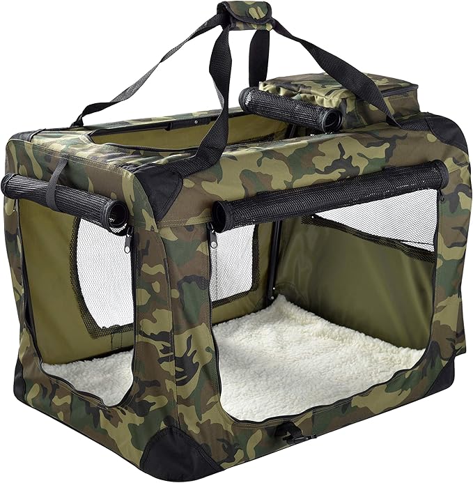 MOOL Lightweight Fabric Pet Carrier for Cats, Dogs and More with Fleece Mat and Food Bag, Camouflage