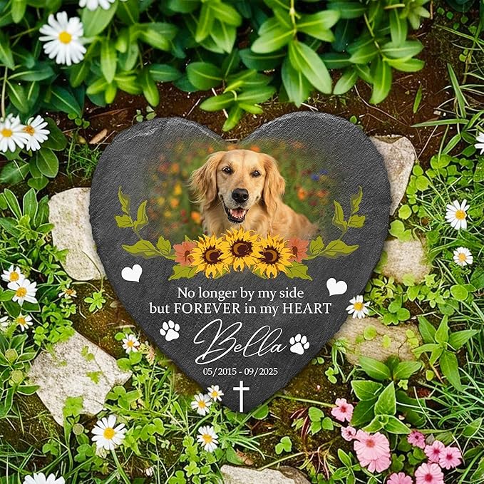 Custom Pet Stone Memorial Dog Memorial Plaque with Photo | Pet Memory Stone for Dog Sympathy Gifts Personalized Gifts for Dogs | Customized Headstone in Loving Memory Pets for Pets Lovers