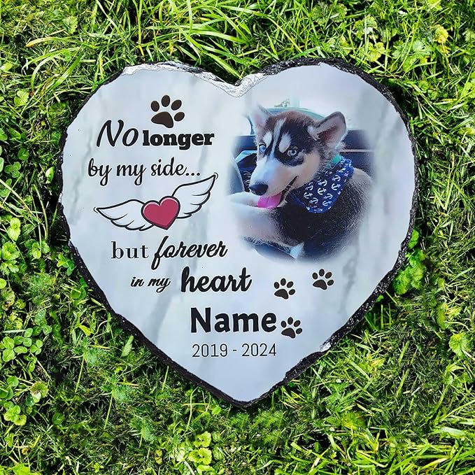 Memorial Stone for Loss of Dog, Personalized Dog Memorial Stone Gifts - Sympathy Remembrance Plaque, Custom Colorful Pet Memory Garden, Passing Away Gifts for Cat Grave Headstones (Heart 01)