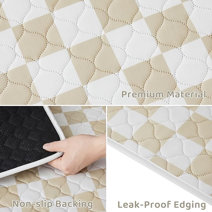 Ralxion 2 Pack Beige Checkered Washable Pee Pads for Dogs, Checkered Reusable Dog Pee Pads, for Puppy Playpen, Crate, Whelping Box, Potty Training, Cute Aesthetic Absorbency, Leak-Proof Non-Slip