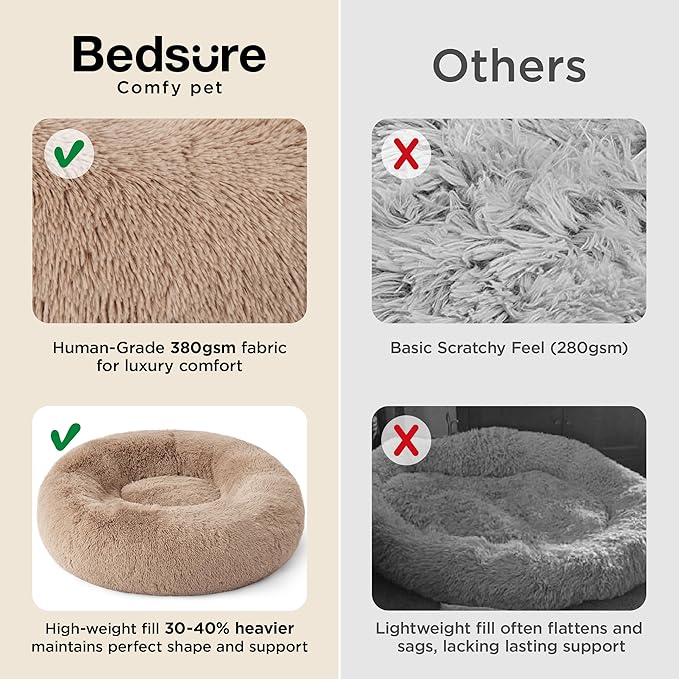 Bedsure Calming Dog Beds Large Sized Dog - Donut Washable Large Pet Bed, 36 inches Anti-Slip Round Fluffy Plush Faux Fur Dogs Bed, Fits up to 80 lbs Pets, Rifle Green