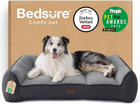 Bedsure SupportMax™ XL Orthopedic Dog Beds Large Sized Dog - As Seen on TV Extra Thick Supportive Dogs Couch with Waterproof Washable Cover, Extra Large Comfort Pet Sofa with Soft Sherpa, Grey, 42"