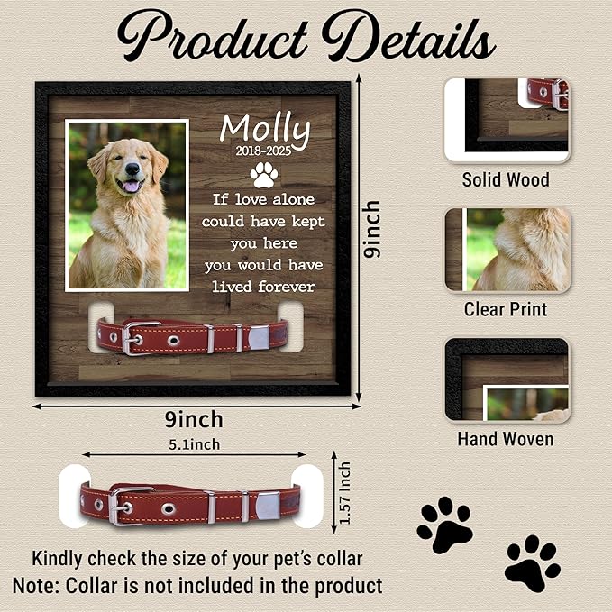 Dog Collar Memorial Frame with Photo – If Love Alone Could Have Kept You Here Quote – Pet Loss Picture Frame with Name and Year – Personalized Dog Memorial Gift with Collar Holder Display