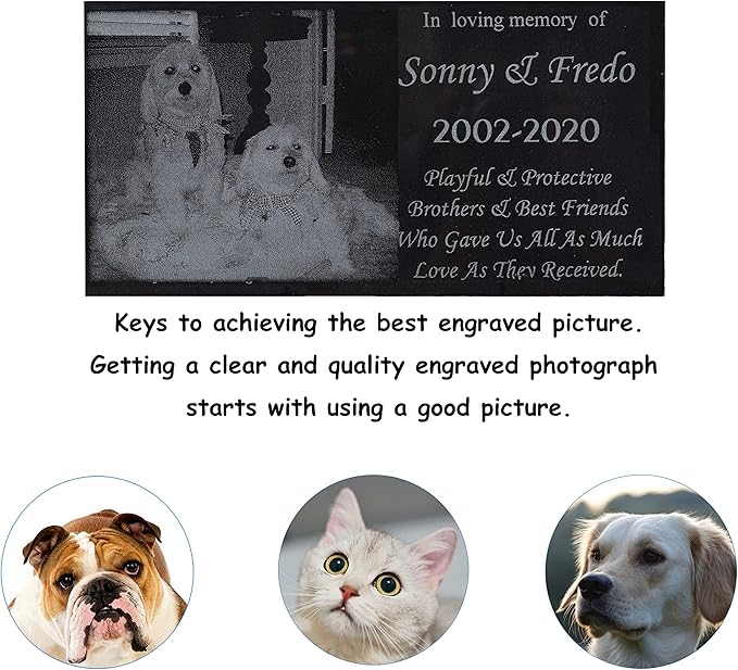 Runalp Dog Memorial Laser Engraved Granite Stone, Pet Memorial Headstone, Dog Memorial Marker with Picture, Customized