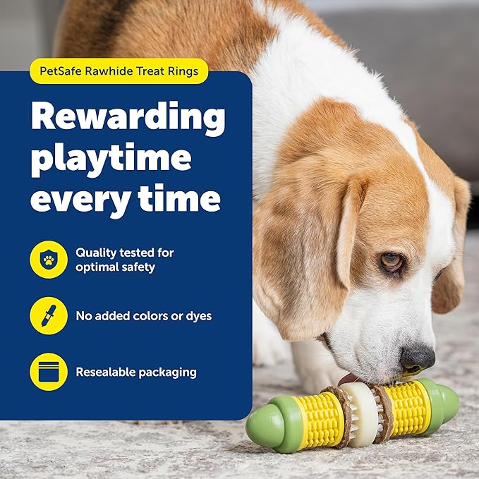PetSafe Busy Buddy Natural Rawhide Rings - Long-Lasting Dog Chew Refills - Engaging Dog Treat for Training & Playtime - Fresh Rawhide Chew Rings for Interactive Toys - Peanut Butter Flavor - Size B