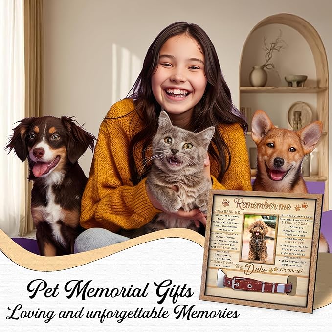 Personalized Dog Collar Memorial Frame – Custom Dogs Picture Frame with Collar Holder – Pet Loss Sympathy Gift – Dog Memorial Photo Shadow Box – “Waiting at The Door” Remembrance Poem