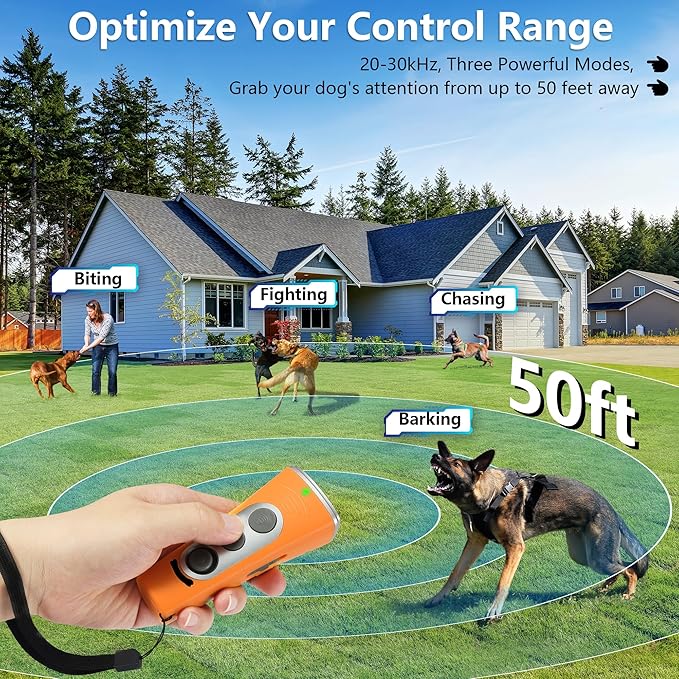 BONSO 2025 New Dog Bark Deterrent Device, 50ft Long-Range Ultrasonic Barking Control Device - Effective Anti-Barking Device to End Bad Behavior, Alternative to Shock Collars (Yellow)