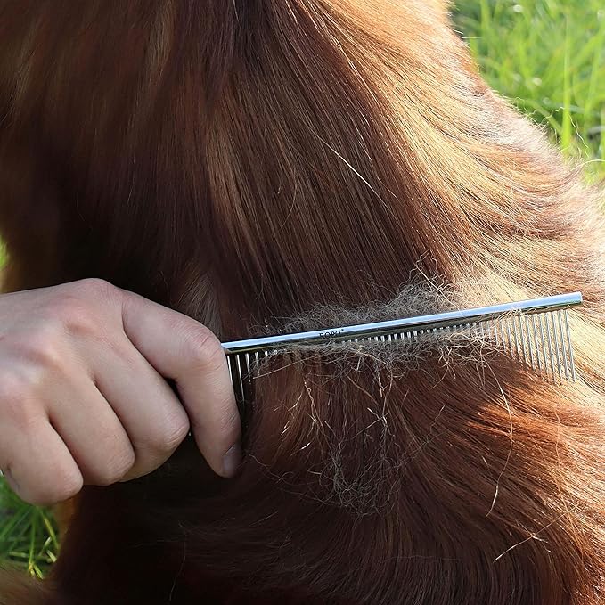CWXZSTM Pet Steel Combs Dog Cat Comb Tool for Removing Matted Fur - Pet Dematting Comb with Rounded Teeth and Non-Slip Grip Handle - Prevents Knots and Mats for Long and Short Haired Pets,6.5IN/7.4IN