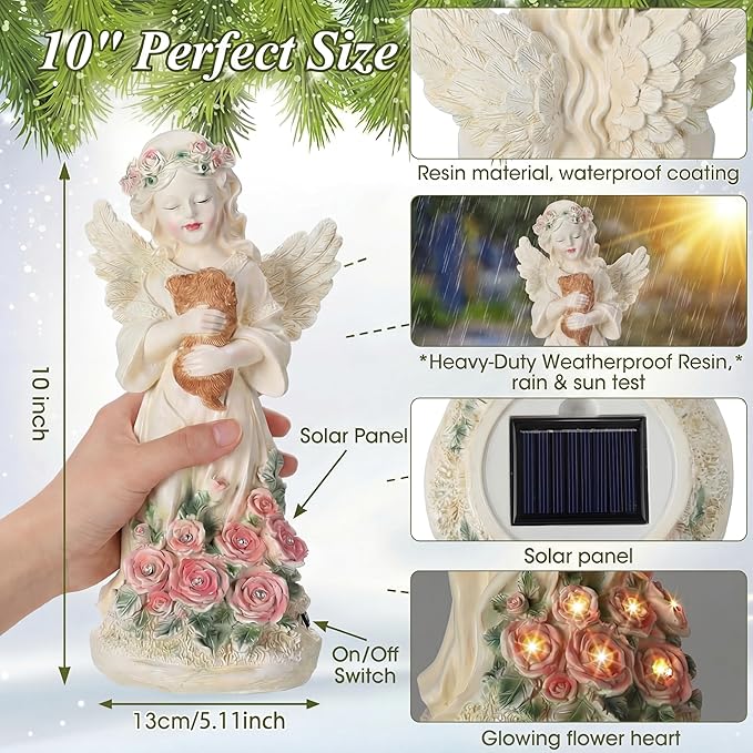 Chunful Dog Memorial Gifts Outdoor Resin Angel Puppy with Solar Light 10" Resin Pet Memorial Gift for Loss of Dogs Angel Dog Sympathy Gift for Garden, Patio, Lawn, Yard, Christmas Decor