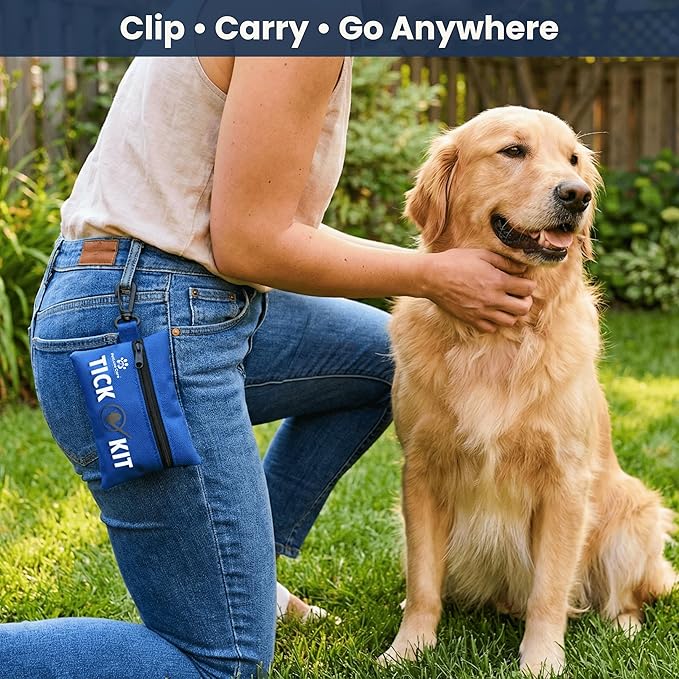 Complete Tick Removal Kit for Dogs & Cats – Tick Remover Tool Set with 3 Size Hooks, Tick Comb & Stainless Steel Precision Tick Remover + Tweezers, Travel Pouch – Safe, Fast Tick Removal
