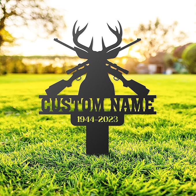Grave Marker for Cemetery Personalized, Hunting in Heaven, Memorial Deer Hunting, Outdoor Plaque, Dad Cross, Dad Memorial Gifts, 8-24 in