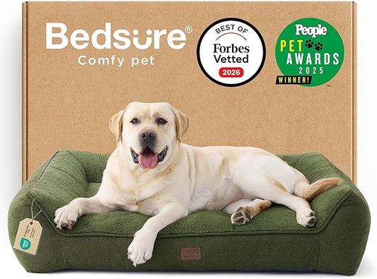 Bedsure SupportMax™ XL Pro Orthopedic Dog Beds Large Sized Dog - As Seen on TV Extra Thick Supportive Dogs Couch with Waterproof Washable Cover, Extra Large Comfort Pet Sofa with Soft Sherpa, Green