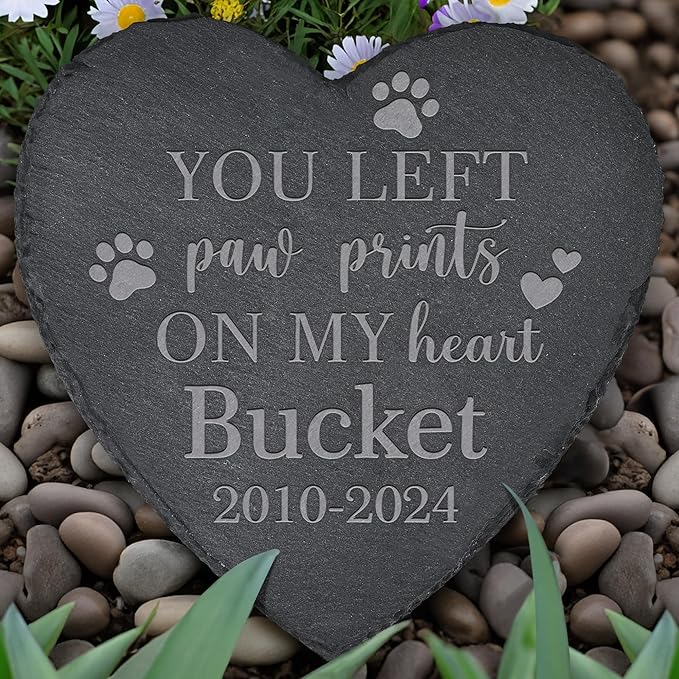 Pet Memorial Gifts, Pet Memorial Stone, Dog Memorial Gifts for Loss of Dog, Pet Remembrance Gift, In Memory of Dog Cat, Loss of Pet Sympathy Gift, Pet Loss Gifts - Paw Prints on My Heart(Heart-shaped)