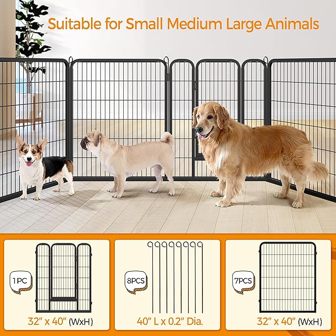 Yaheetech Wide Panel Dog Playpen, 8 Panels 40 inch High Pet Pen with Gate, Portable Indoor Outdoor Fence for Medium/Large Breed Dogs