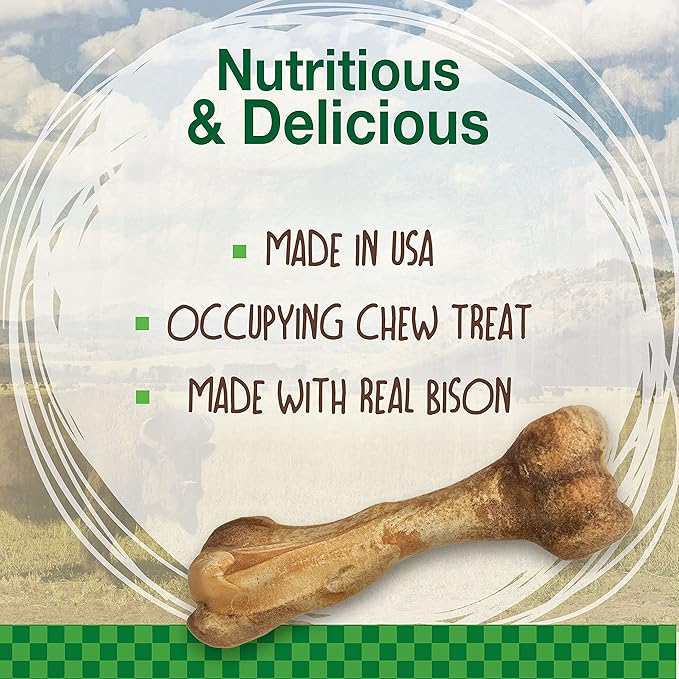 Nylabone Healthy Edibles Wild Natural Long-Lasting Bison Flavor Bone Chew Treats for Dogs, Large (1 Count) (Pack of 4)