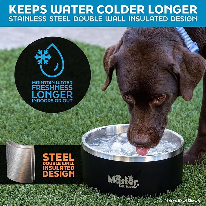 Master Pet Supply Stainless Steel Dog Bowls - 128 oz, Heavy Duty - Rose Quartz, Double Wall Extra-Thick Insulated, Non-Slip Pet Water Bowl for Dogs, Cats & Pets, Anti Rust Metal, Dish Washer Safe
