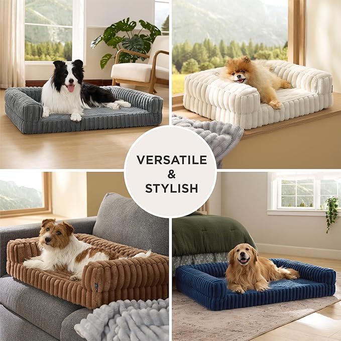 Bedsure ComfyFleece™ Orthopedic Dog Beds for Extra Large Dogs, Waterproof Memory Foam XL Pet Bed with Sides, Non-Slip and Egg-Crate Foam Big Dog Couch Sofa with Washable Corduroy Cover, Blue