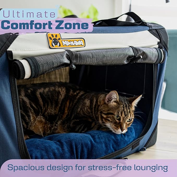 Cat & Dog Pet Carrier, Soft-Sided, Large 24"x16"x16", Supports Up to 45 lbs, Privacy Windows, Removable Plush Bed, Locking Zippers, Foldable Travel Crate