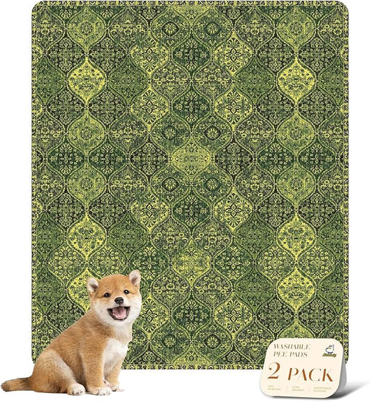 nunubaby Washable Pee Pads for Dogs, Stylish, Non-Slip and Leak-Proof Pee Pads. Reusable Potty Pads for Dogs for Crates and Floors.(Green/Multi, 31" x36" )