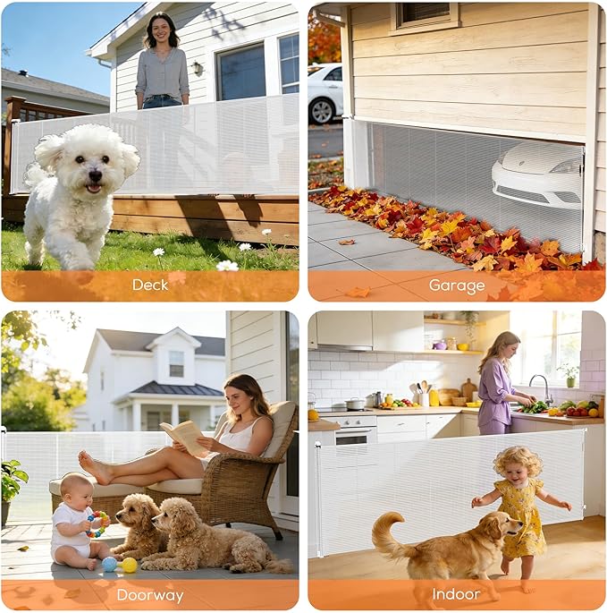 Retractable Baby Gate for Stairs, 42" Tall X 200" Wide Mesh Dog Gate Indoor, Child Gate for Doorways, Hallways, Deck, Indoor Outdoor Pet Baby Safety Essentials for Home, White (2 Pack)