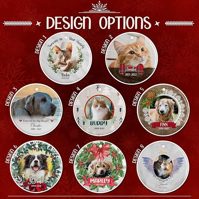 Pet Memorial Gifts, Personalized Dog Memorial Photo Ornament, Custom w/Name & Date - 5 Designs - in Loving Memory, Pet Sympathy Gifts - Keepsake Loss of Dog Cat, D6