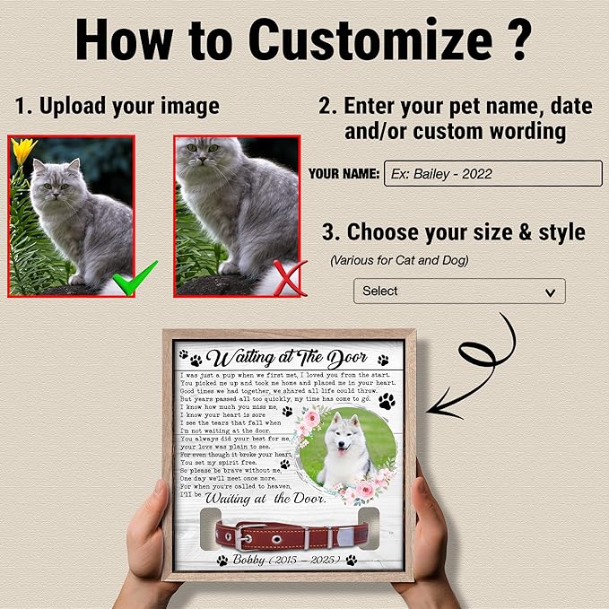 Dog Collar Picture Frame Memorial – Personalized Pet Loss Gift – Pet Memorial Frame with Collar Holder & Photo – Dog Memory Frame for Loss of Dog