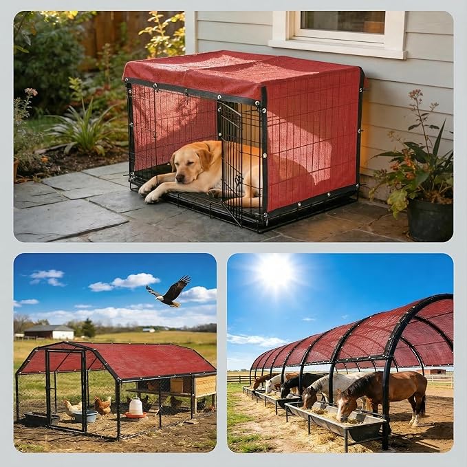 Royal Shade 6' x 10' Red Custom Size 90% Shade Cloth Dog Kennel Shade Mesh Tarp Sunblock with Grommets for Dog Kennel Cover, Fence Privacy Screen, Greenhouse, Chicken Coop & Pet Playpen.