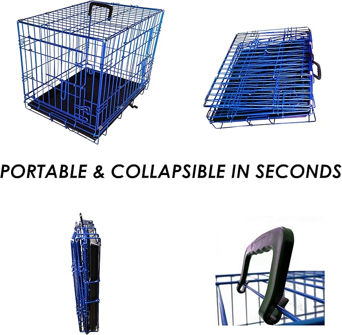 PET Expressions Luxury Colorful 24 Inch Foldable Dog Crate with 2 Doors | Free Training Ebook and Pet Calming Music | 3 Colors & 3