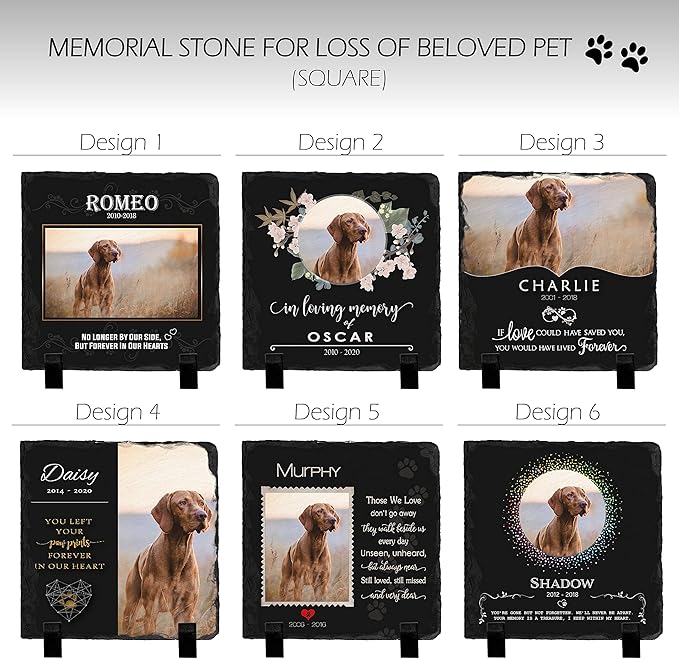 Pet Memorial Stone with Photo - 12"x12" - 6 Designs - Pet Grave Marker - Pet Headstone | Dog Memorial Stone - Garden Memorial Stones - Personalized Memorial | Waterproof - Outdoor & Indoor #3