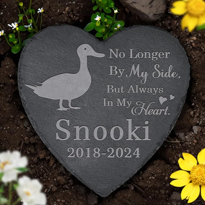 Duck Memorial Stone Duck Headstone - Memorial for Duck - Loss of Duck - Duck Keepsake - Pet Remembrance Duck - in Memory of Duck (Heart-Shaped)