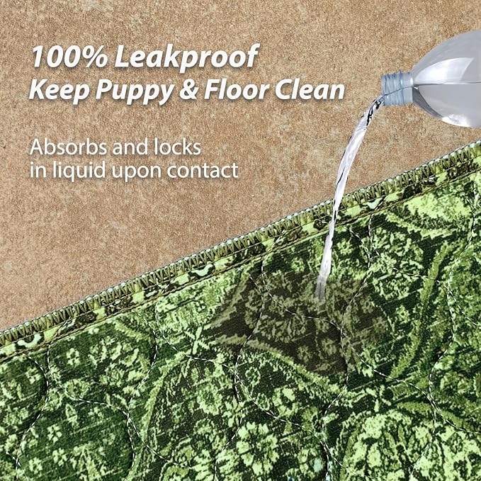 nunubaby Washable Pee Pads for Dogs, Stylish, Non-Slip and Leak-Proof Pee Pads. Reusable Potty Pads for Dogs for Crates and Floors.(Green/Multi, 48" x48" )