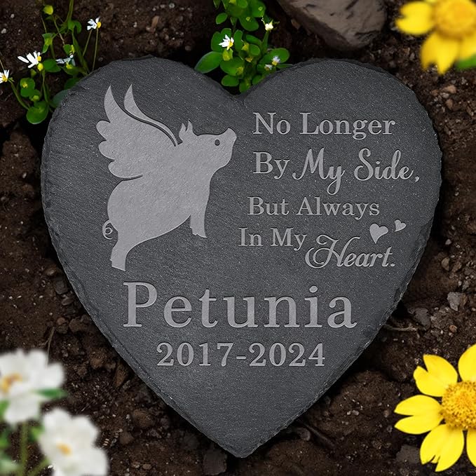 Pig Memorial Stone Pig Headstone - Memorial for Pig - Loss of Pig - Pig Keepsake - Pet Remembrance Pig - in Memory of Pig (Heart-Shaped)