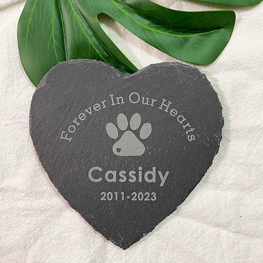4" Personalized Dog Memorial Stone, Heart Paw Print Pet Headstone, Forever in Our Hearts Dog Cat Garden Stone Grave Marker, Dog Sympathy Gifts