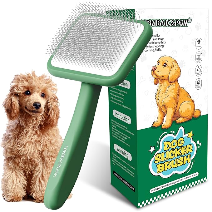 Dog Brushes for Poodle,Doodle,Bernedoodle,Chow Chow Best Slicker Brush for Thick Long Curly Hair Deshedding,Detangles,Fluffy,Grooming,Remove Loose Hair Long Pin Slicker Brush.Wood body(Large)
