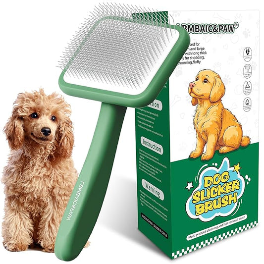 Dog Brushes for Poodle,Doodle,Bernedoodle,Chow Chow Best Slicker Brush for Thick Long Curly Hair Deshedding,Detangles,Fluffy,Grooming,Remove Loose Hair Long Pin Slicker Brush.Wood body(Large)