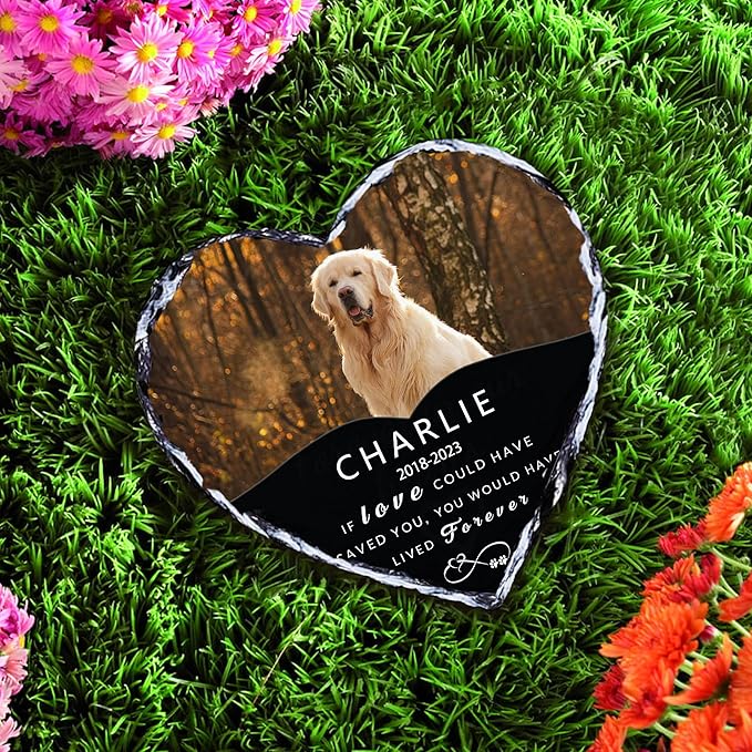 Pet Memorial Stones for Dog, Personalized Memory Garden Stone with Photo Name, Pet Loss Gifts, Dog Memorial Gift for Loss of Dogs, Loss of Cat Sympathy Gifts, Heart Shaped Dogs Grave Marker