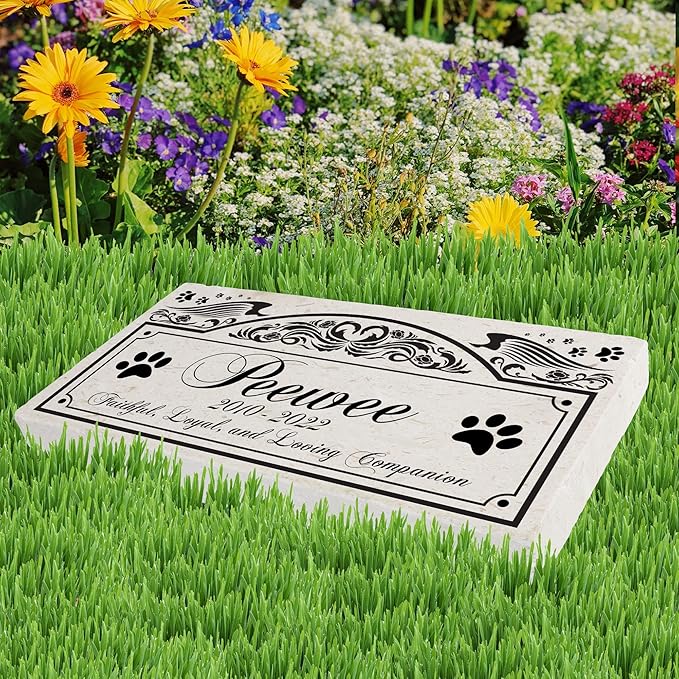 Personalized Pet Memorial Stone, 6x12 Custom Limestone Pet Grave Markers as Keepsake or Pet Remembrance, Thoughtful Pet Loss Gifts for Bereaved Pet Owners, Personalized Memorial Gifts (Peewee)