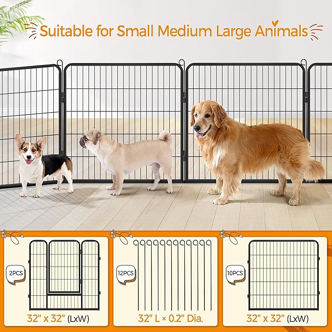 Yaheetech Dog Playpen Indoor, Extra Wide Outdoor Dog Fence Foldable Pet Puppy Exercise Pen for Yard/Garden/RV Camping, 24 Panels 32 Inch Height x 32 Inch Width