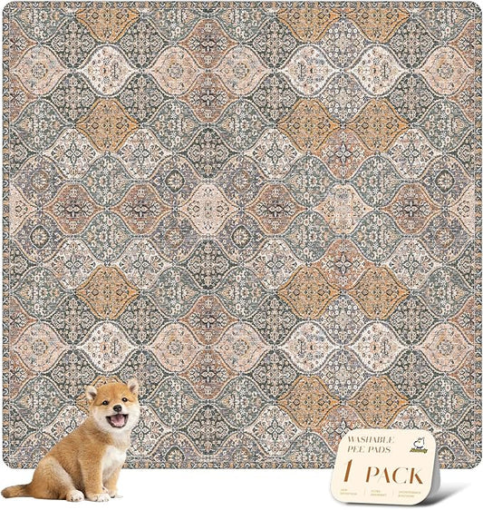 nunubaby Washable Pee Pads for Dogs, Stylish, Non-Slip and Leak-Proof Pee Pads. Reusable Potty Pads for Dogs for Crates and Floors.(Brown/Multi, 72" x72" )