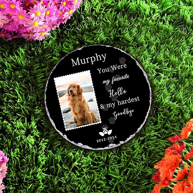 Pet Memory Stone, Personalized Round Shaped Garden Stone, Dogs Memorial Gifts for Loss of Dog, Cat Memorial Gifts, Pet Headstones for Dogs