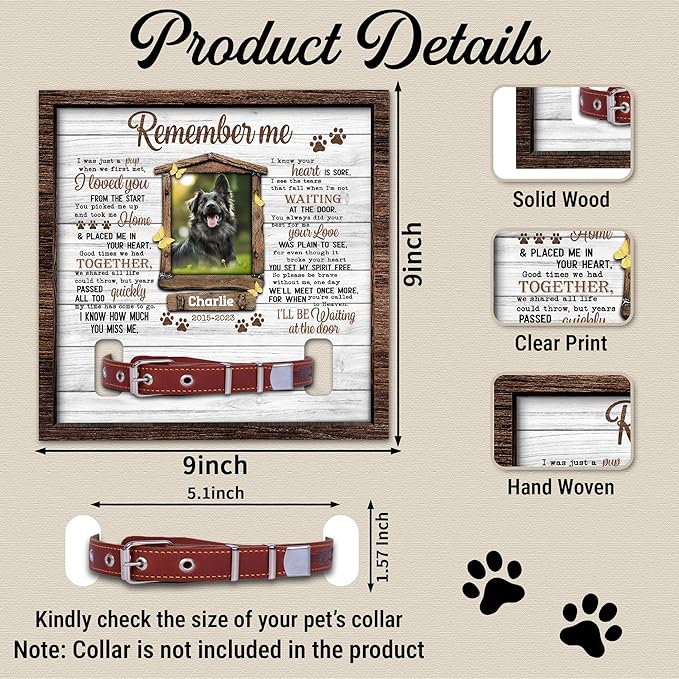 Dog Collar Memorial Frame – Personalized Pet Loss Picture Frame with Collar Holder – Sympathy Gift for Dog Lovers – in Memory of Dog Keepsake Display