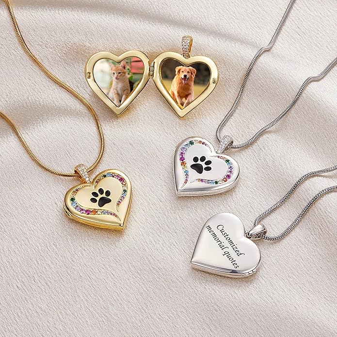 Fanery Sue Personalized Customized Pet Locket Necklace, Heart Lockets Picture Necklaces Dog Memorial Gifts Cat Sympathy for Women Men