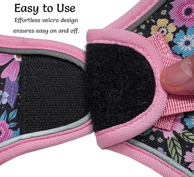 Step in Dog Harness and Leash Set, Reflective Adjustable No Pull Dog Harness for Extra-Small/Small Dogs Puppy and Cats, Soft Padded Mesh Vest Harnesses for Girl and Boy Pets(Pink Floral,XXS)