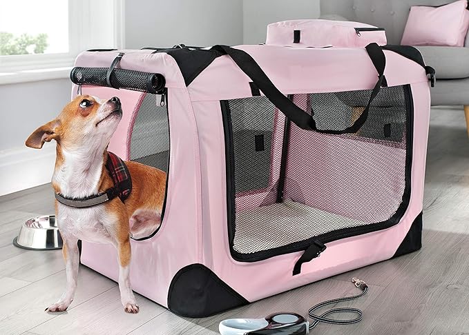 MOOL Lightweight Fabric Pet Carrier for Cats, Dogs and More with Fleece Mat and Food Bag, Pink